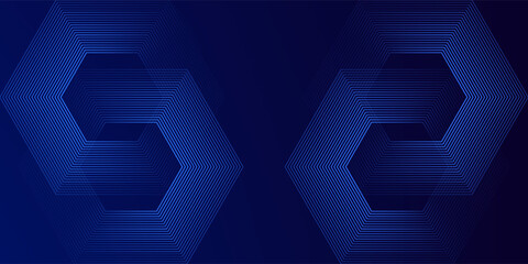 Dark blue background with hexagon geometric lines pattern. Abstract shiny hexagon lines. Futuristic technology concept