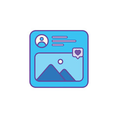 Obraz premium Blue and Purple Social Media Interface Card - Website Post, User Data, and Like Icon