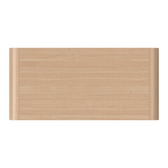 A close-up, top-down view of a wooden table top with rounded corners. The light wood grain adds a touch of natural warmth to the minimalist design.