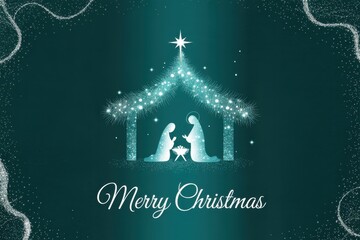 Elegant nativity scene silhouette with merry christmas greeting