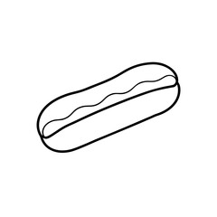 Outline drawing of a hotdog with mustard on transparent background