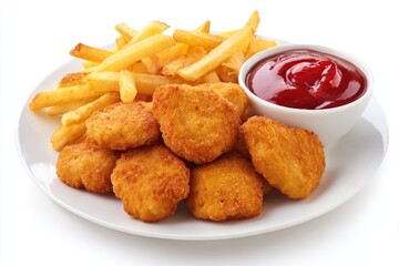 Crispy fried chicken nuggets and french fries with ketchup (8)
