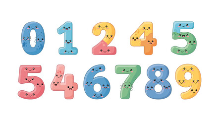 Obraz premium Adorable colorful numerals with expressive faces illustration design for educational resources
