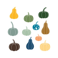 Colorful Autumn Pumpkins and Squash Collection