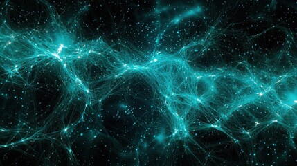 Fototapeta premium An intricate network of glowing teal lines resembling neural connections symbolizes artificial intelligence and futurist