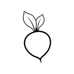 Outline drawing of a root with two leaves on transparent background