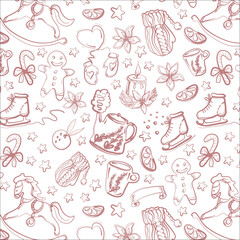 hand drawn line art with candles skating cookies illustrations