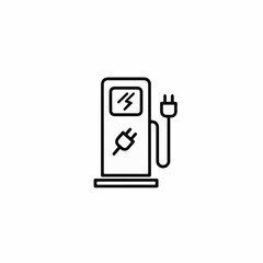 Depiction of electric vehicle charging station in linear style, showing plug and screen. Electric vehicle charging station concept symbolizes modern connectivity and sustainable technology.