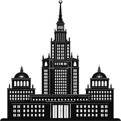 Black silhouette of building icon white background.




