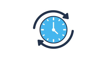 Time rotation symbol with arrow cycle and blue clock face representing deadlines