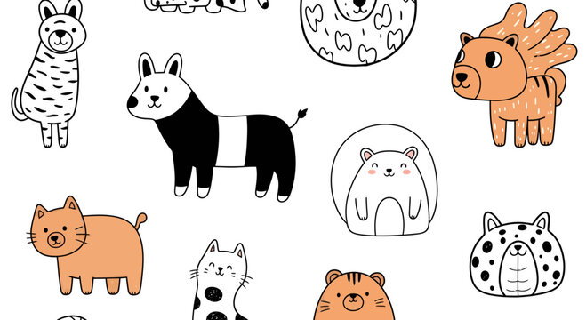 Naklejki Whimsical animal illustrations create a playful pattern brimming with charm and personality for kids