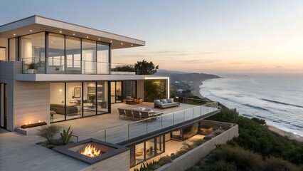 Obraz premium ultra modern beach house exterior with panoramic