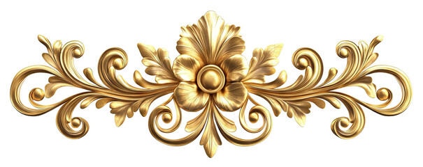 Golden baroque decorative floral ornament, isolated on transparent cutout background