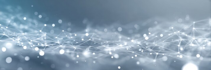 Abstract network of light points and lines on a muted gray background