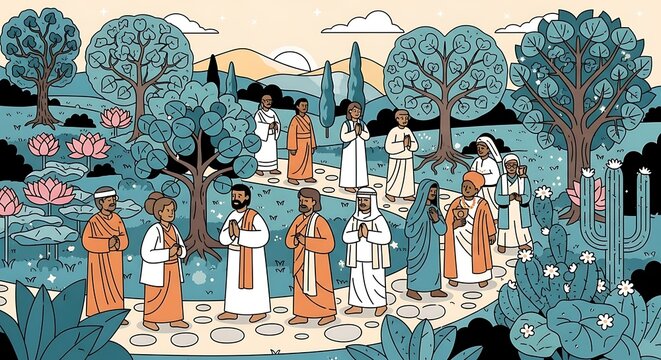 People Praying Outdoors.