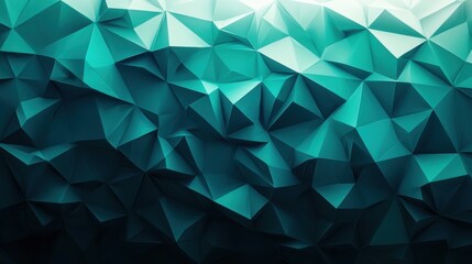 Fototapeta premium Abstract geometric pattern with teal triangles creating depth on a dark background,