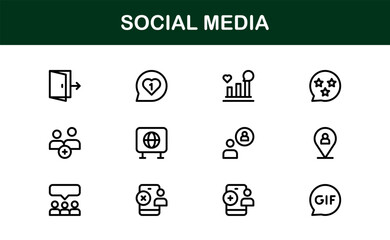 Minimal Social Media Icons Set. Clean, simple icons of chats, notifications, likes, and followers designed for mobile apps, websites, and digital platforms.