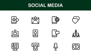 Social Media Icons in Modern Minimal Style. Includes followers, comments, sharing, and messaging perfect for websites, apps, and online marketing projects.