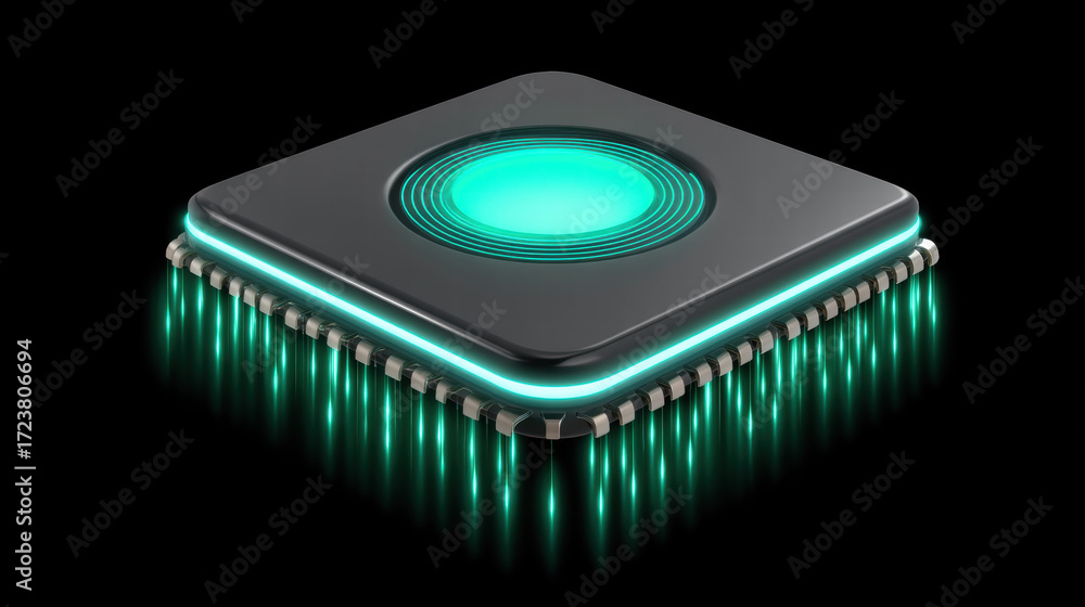 Aufkleber ai chip floating in cloud network with glowing lines and futuristic design on black background