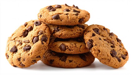 Stack of Chocolate Chip Cookies on White Background