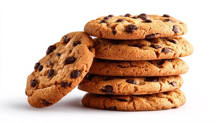 Stack of Chocolate Chip Cookies on White Background