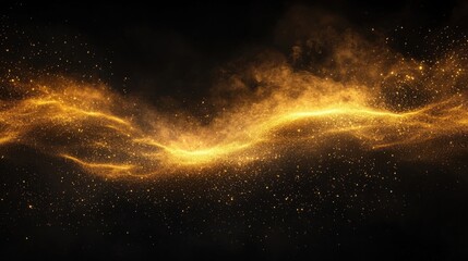 Obraz premium Abstract golden wave lines flow dynamically across a deep black background,