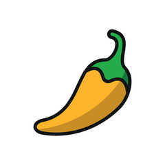 Chili pepper icon in yellow bright color representing fresh vegetable and hot flavor.