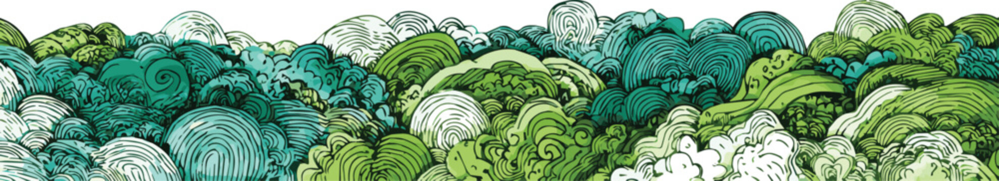 Vector art of hand drawn illustration of green hills, nature concept