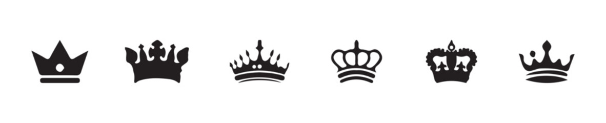 Crown icon set, collection different crown sign, Crown Silhouette Icon Set for King, Queen, black crown symbol collection,  vector illustration  EPS 10