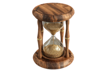 Wooden Hourglass with Golden Sand on Transparent Background
