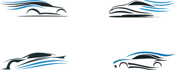 Obraz premium Vector art of four abstract car silhouettes with motion lines