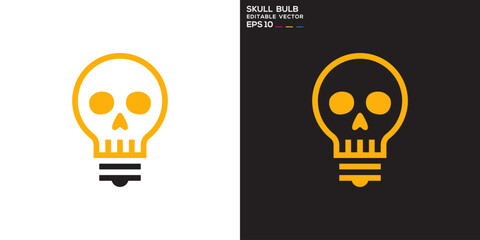 Skull light bulb logo. Skeleton, technology, electricity, fossil. Vector icon symbol template EPS 10.