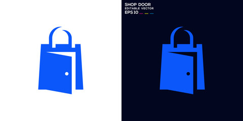 Bag door logo. Shopping, open, closed, shop. Vector icon symbol template EPS 10.