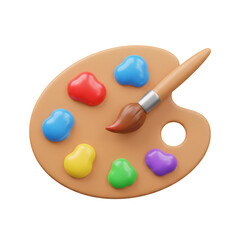 Artist paint palette and brush 3D icon