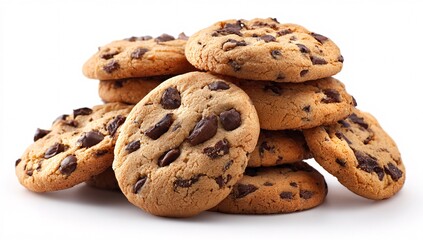 Stack of Chocolate Chip Cookies on White Background