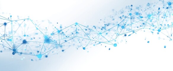 Abstract network graphic with light blue interconnected nodes and lines on a light background