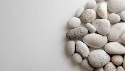 Rounded stones in muted tones, arranged in a circle on a light background