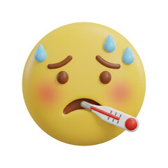 Sick face emoji with thermometer and fever