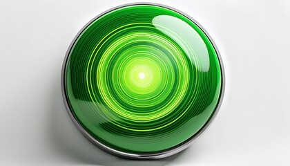 bright green circular light button modern design 3d on white background