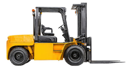 Side view of forklift background isolated on a Transparent background, PNG file.