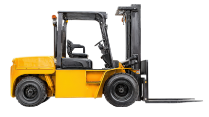 Side view of forklift background isolated on a Transparent background, PNG file.