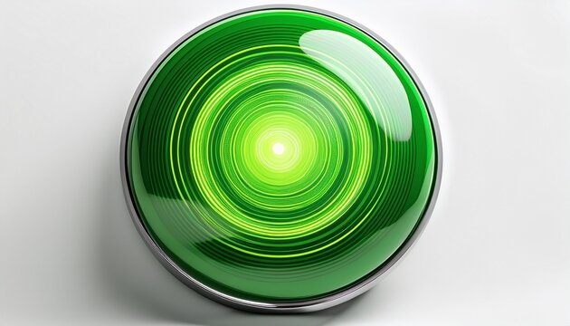 bright green circular light button modern design 3d on white background