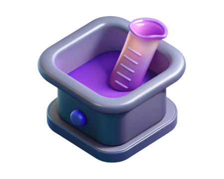 3d lab equipment featuring beaker and container with liquid in purple and gray color 3d illustration isolated on transparent background
