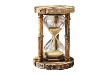 Antique Hourglass with Sand Falling Against Black Background