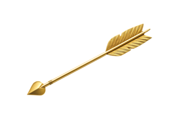 Golden cupid arrow isolated on transparent background for love and valentines day