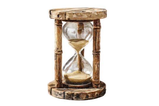 Antique Hourglass with Sand Falling Against Black Background