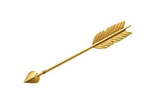 Golden cupid arrow isolated on transparent background for love and valentines day