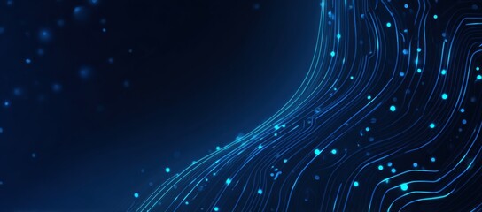Abstract digital network design with glowing blue lines and dots.  Dark background