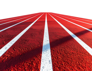 Sports running track lane section with red surface 3D render isolated on white background PNG