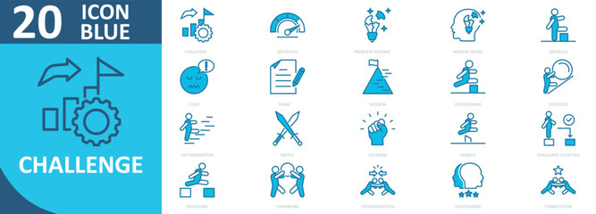 Challenge icon collection set blue